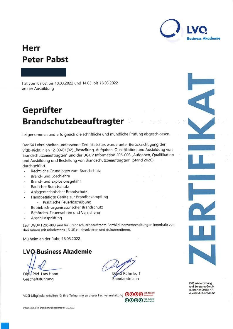 Geprüfter Brandschutzbeauftragter