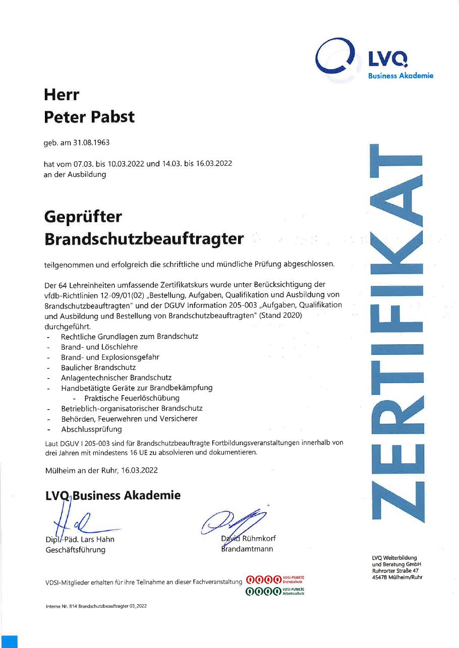 Geprüfter Brandschutzbeauftragter