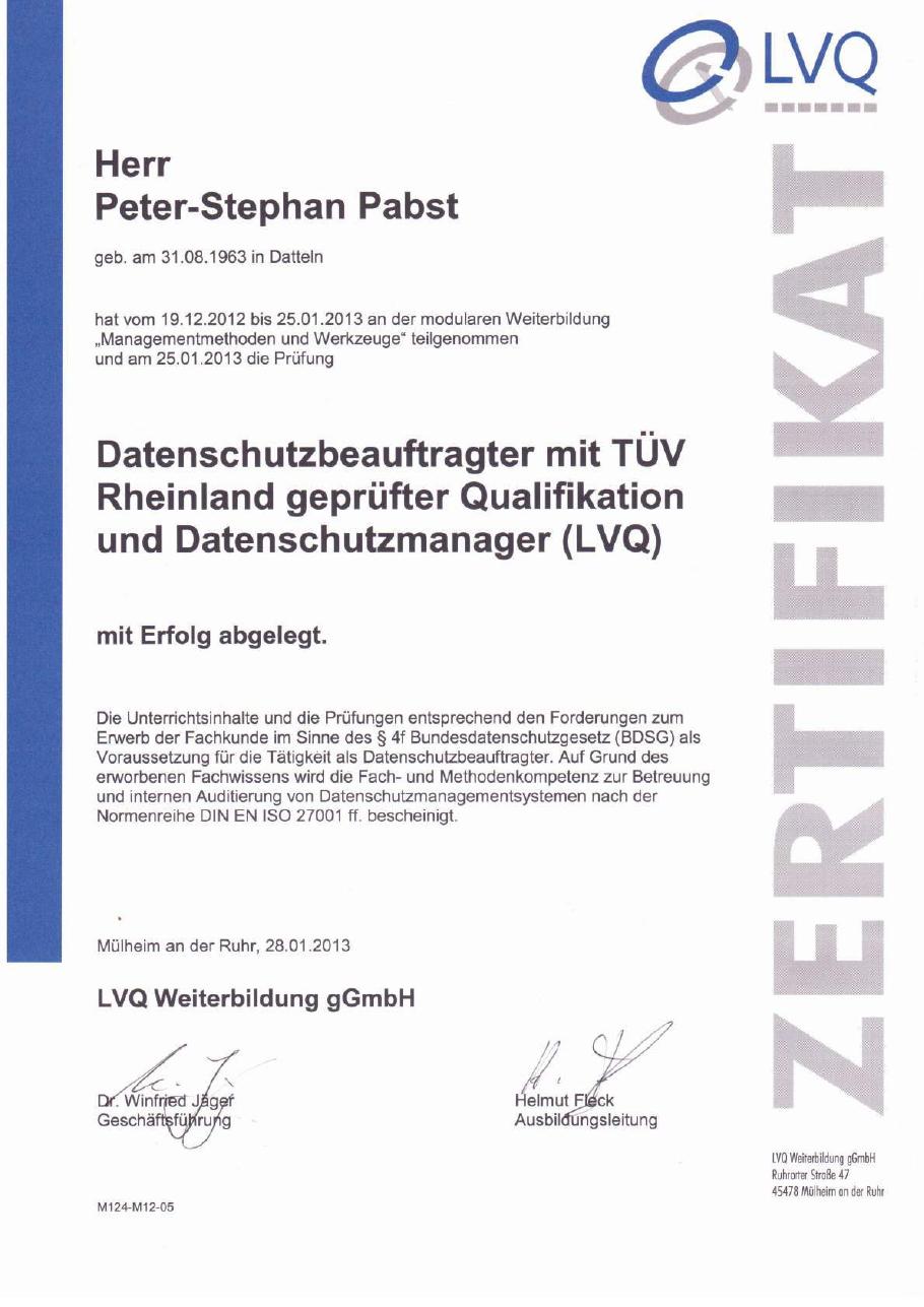 Datenschutzbeauftragter & Datenschutzmanager